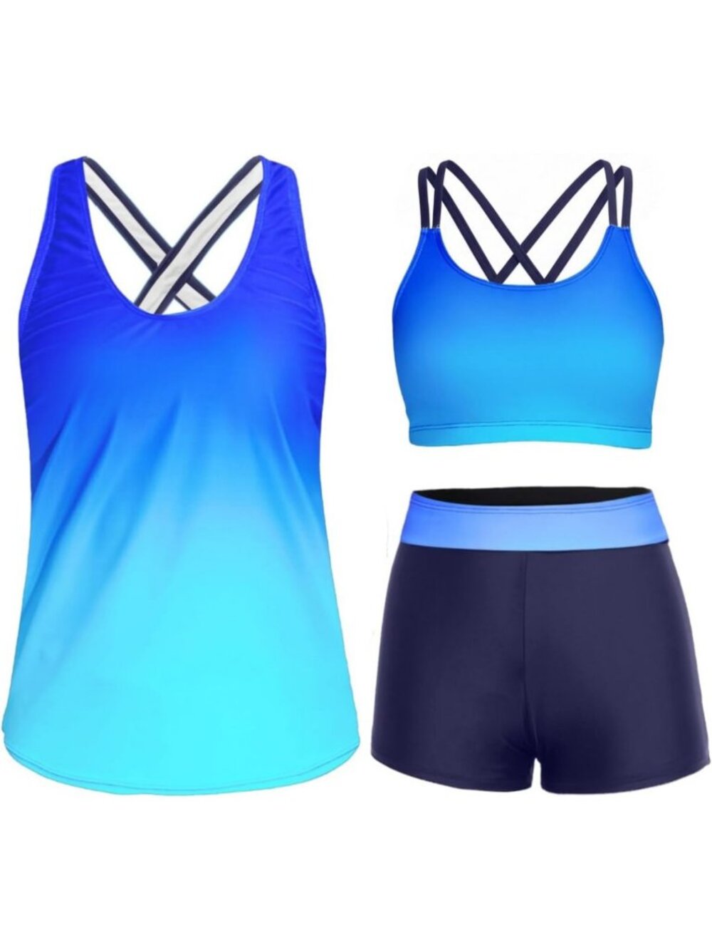 Stylish 3-Piece Tankini Swimsuit Set with Tummy Control & Boy Shorts for Women - Picture 1 of 7